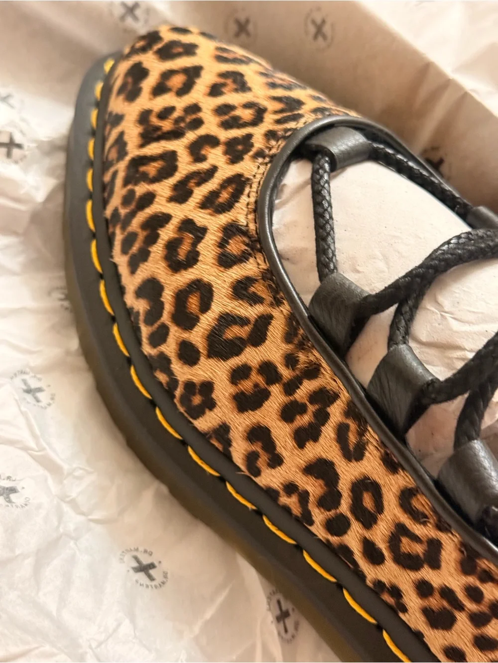 Dr. Marten’s Leopard Animal Print Lace-Up Elphie II Pointed Toe Ballet Flat